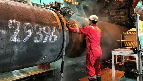 Подготовка трубы для строительства газопровода Nord Stream 2 в Балтийском море  - 俄罗斯卫星通讯社