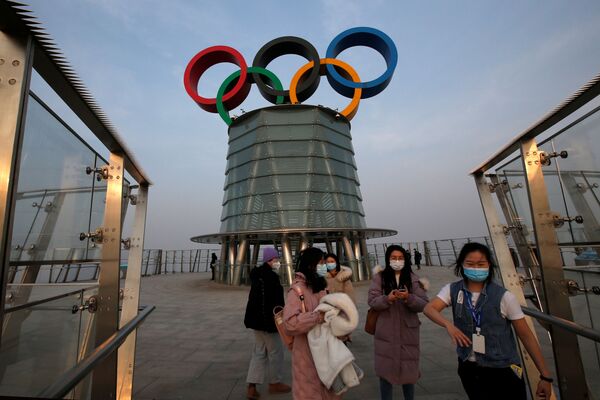 北京奥林匹克塔上的奥运五环标志。 - 俄罗斯卫星通讯社
