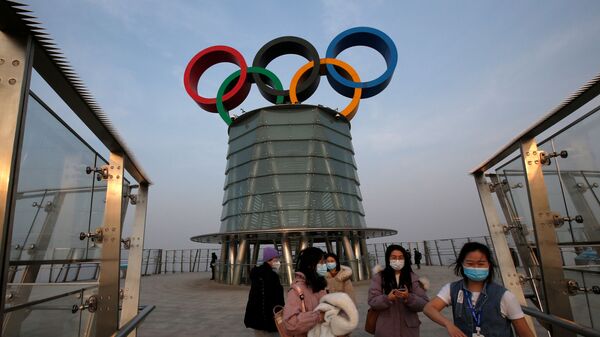 Олимпийские кольца на олимпийской башне в Пекине  - 俄罗斯卫星通讯社