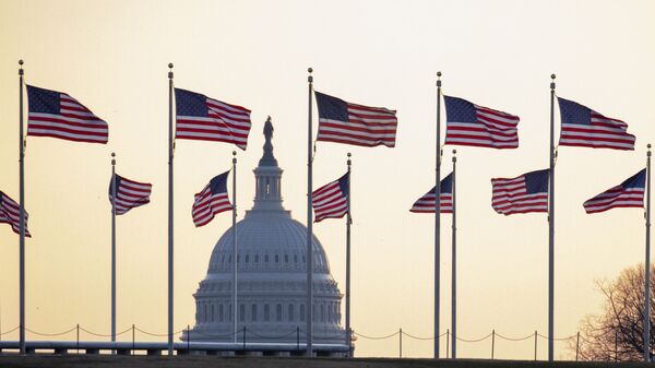 Американские флаги на фоне Капитолия в Вашингтоне, США - 俄罗斯卫星通讯社