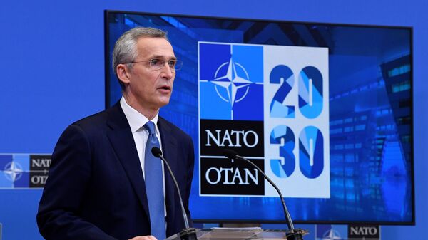 Генеральный секретарь НАТО Йенс Столтенберг на пресс-конференции по итогам первого дня заседания министров обороны стран НАТО. 17 февраля 2021 - 俄羅斯衛星通訊社