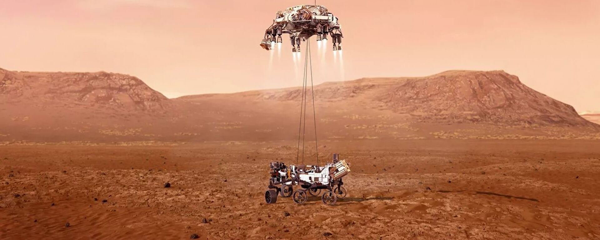 Художественное изображение момента посадки марсохода NASA Персеверанс - 俄罗斯卫星通讯社, 1920, 19.02.2021