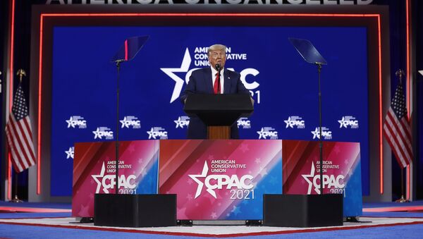 Бывший президент США Дональд Трамп выступает на конференции консервативных политических действий в Орландо, штат Флорида, США, 28 февраля 2021 года. - 俄羅斯衛星通訊社