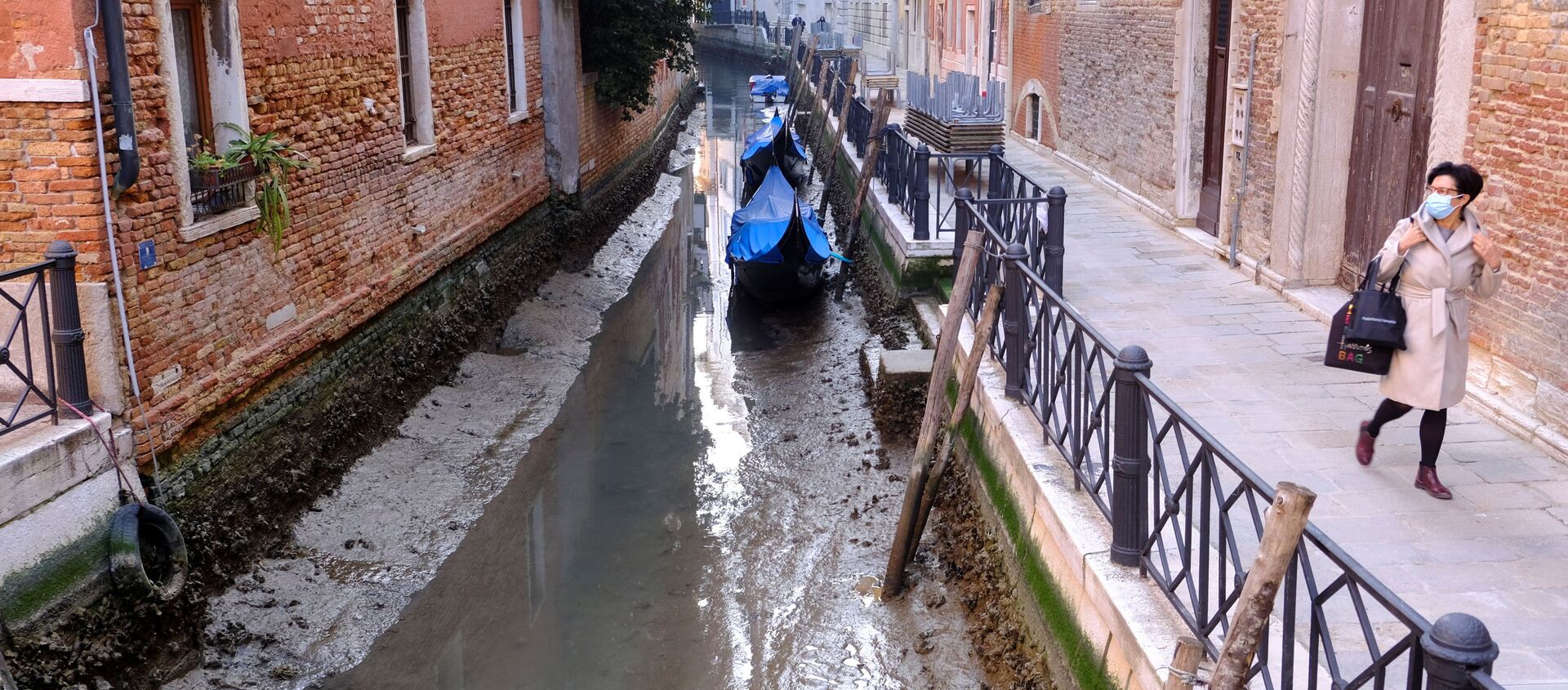 裸露着河床的威尼斯市运河。 - 俄罗斯卫星通讯社, 1920, 01.03.2021