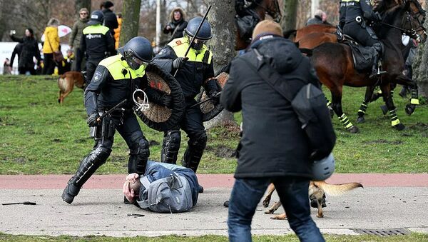 Полиция в Гааге во время акции протеста   - 俄羅斯衛星通訊社