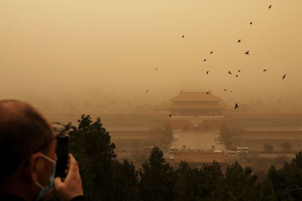 北京市民观看沙尘暴天气。 - 俄罗斯卫星通讯社