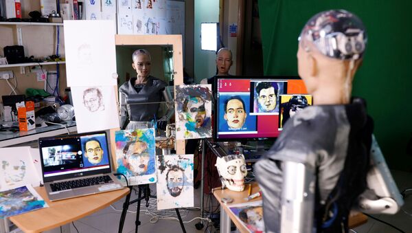 中國香港漢森機器人技術公司（Hanson Robotics ）的類人機器人索菲亞的畫作，即將在香港拍賣。 - 俄羅斯衛星通訊社