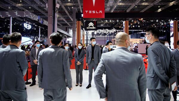 Стенд Tesla на международной автомобильной выставке в Шанхае  - 俄罗斯卫星通讯社