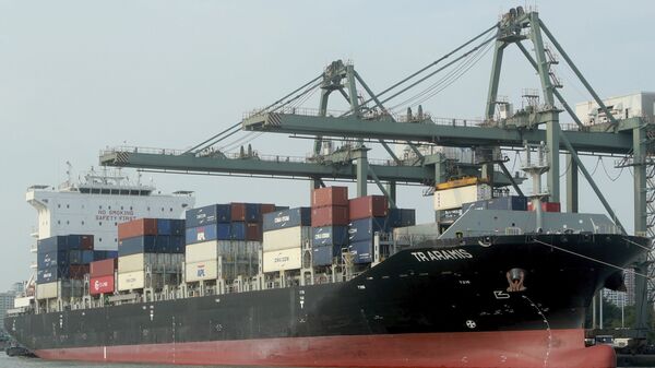 Грузовое судно с контейнерами в порту Сайгона. Хошимин. Вьетнам - 俄羅斯衛星通訊社
