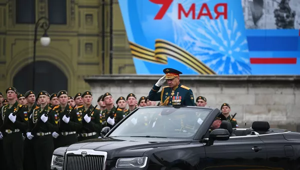 Министр обороны РФ Сергей Шойгу на военном параде в честь 76-й годовщины Победы в Великой Отечественной войне в Москве. Министр обороны РФ Сергей Шойгу на военном параде в честь 76-й годовщины Победы в Великой Отечественной войне в Москве. - 俄羅斯衛星通訊社