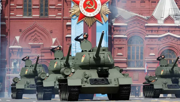Танк Т-34-85 во время военного парада в честь 76-й годовщины Победы в Великой Отечественной войне в Москве Танк Т-34-85 во время военного парада в честь 76-й годовщины Победы в Великой Отечественной войне в Москве - 俄羅斯衛星通訊社