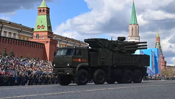 Зенитный ракетно-пушечный комплекс (ЗРПК) Панцирь-С во время генеральной репетиции парада в честь 76-й годовщины Победы в Великой Отечественной войне в Москве. Зенитный ракетно-пушечный комплекс (ЗРПК) Панцирь-С во время генеральной репетиции парада в честь 76-й годовщины Победы в Великой Отечественной войне в Москве. - 俄羅斯衛星通訊社