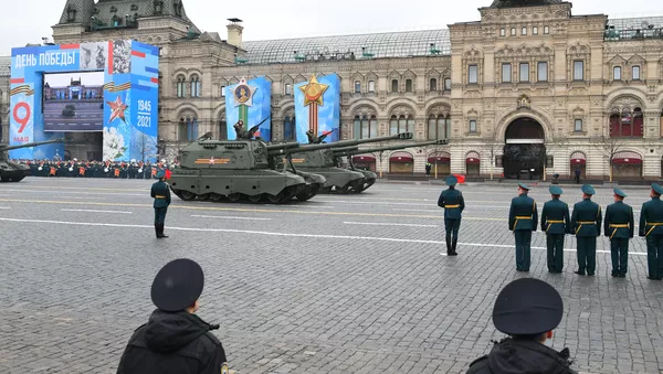 Самоходные артиллерийские установки (САУ) Мста-С на военном параде в честь 76-й годовщины Победы в Великой Отечественной войне в Москве. Самоходные артиллерийские установки (САУ) Мста-С на военном параде в честь 76-й годовщины Победы в Великой Отечественной войне в Москве. - 俄羅斯衛星通訊社