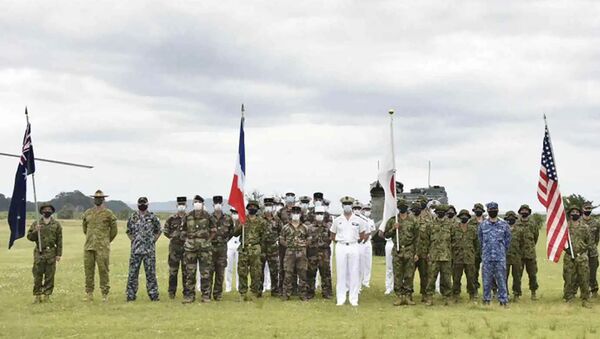 Совместные военные учения с участием Японии, США, Франции и Австралии. - 俄羅斯衛星通訊社