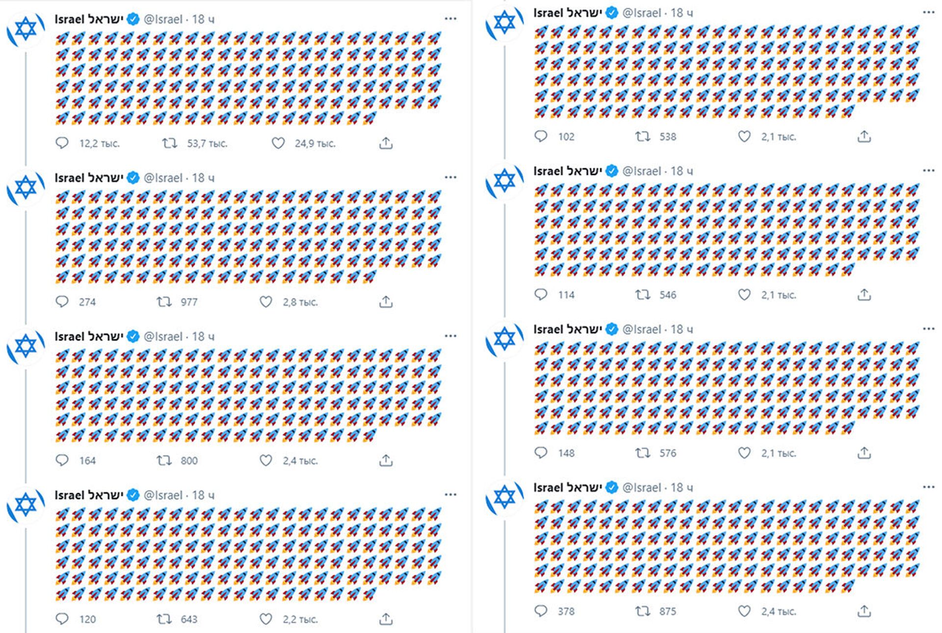 以色列借表情符号直观展示有多少火箭弹射向以平民 - 俄罗斯卫星通讯社, 1920, 18.05.2021
