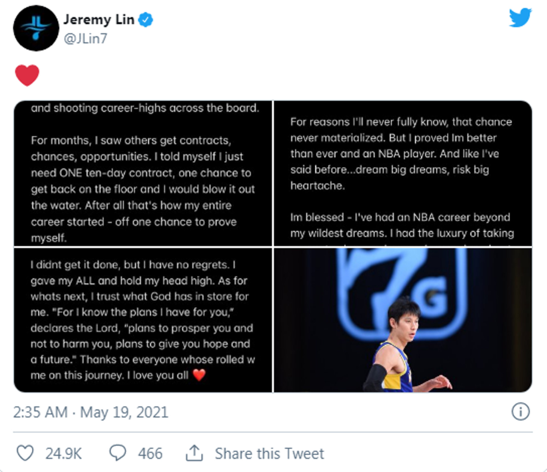 林書豪推特發文暗示若G聯賽後無法重返NBA就退役 - 俄羅斯衛星通訊社, 1920, 19.05.2021