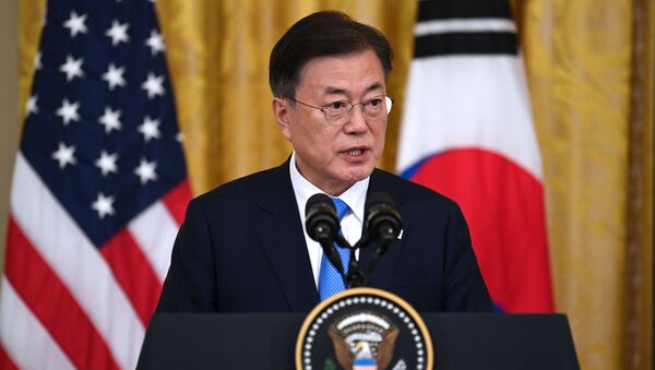 Президент Южной Кореи Мун Чжэ Ин выступает на пресс-конференции с президентом США Джо Байденом - 俄羅斯衛星通訊社