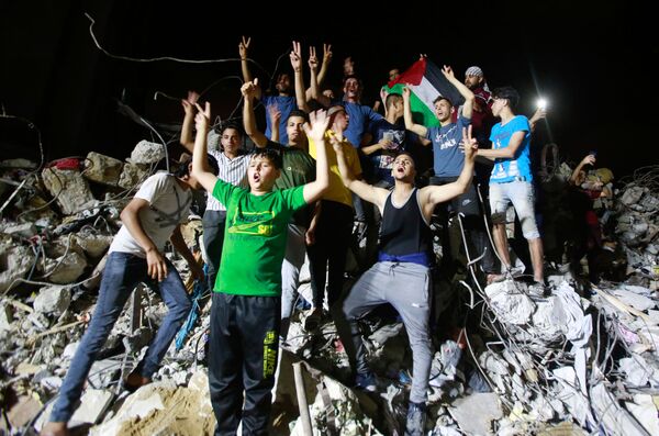 加沙地带居民庆祝停火。 - 俄罗斯卫星通讯社