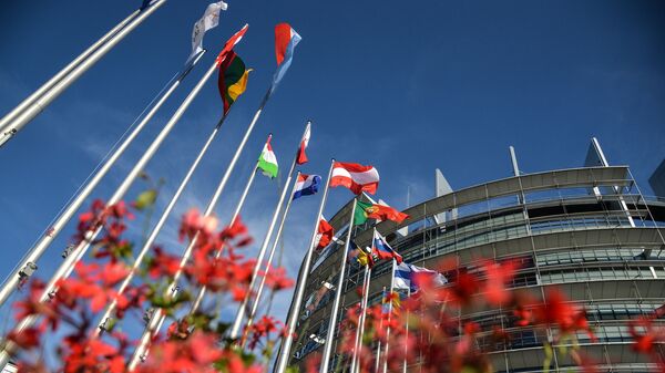 Флаги возле здания Европейского парламента в Страсбурге - 俄罗斯卫星通讯社