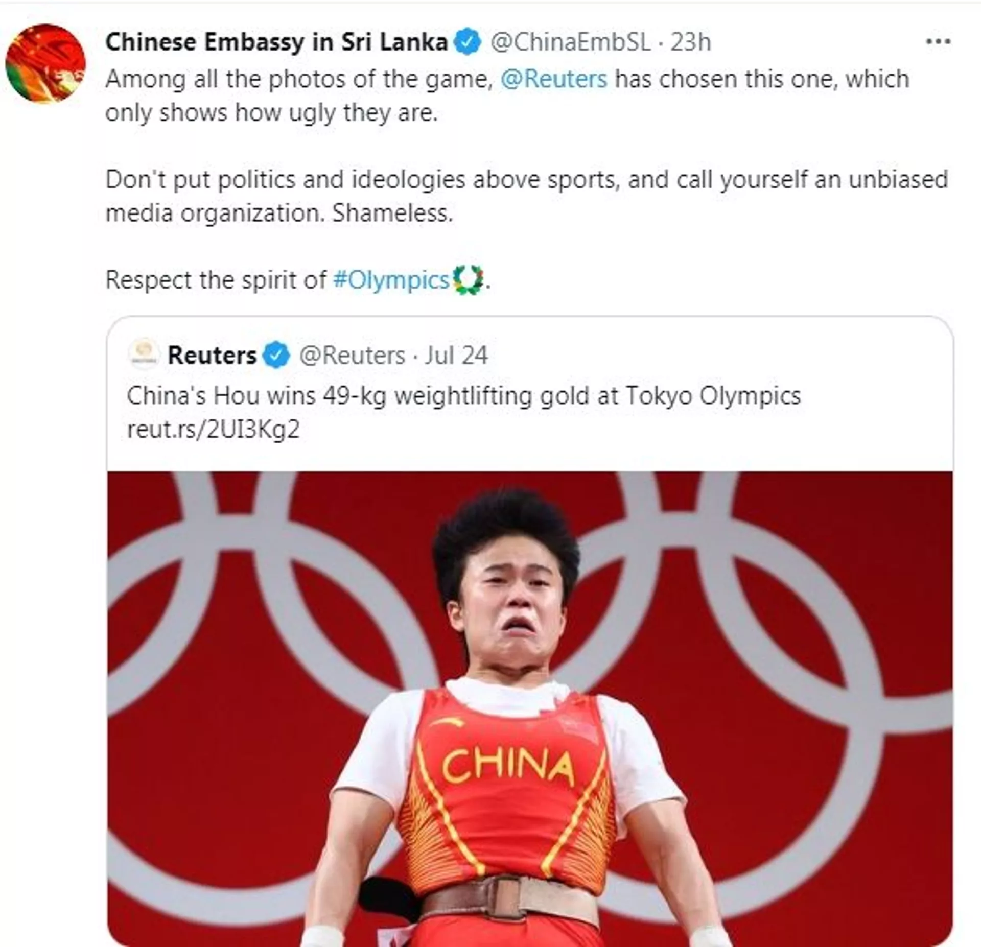 中國大使館和網絡用戶指責西方媒體對中國隊在奧運會上帶有偏見的報道 中國大使館和網絡用戶指責西方媒體對中國隊在奧運會上帶有偏見的報道 - 俄羅斯衛星通訊社, 1920, 27.07.2021