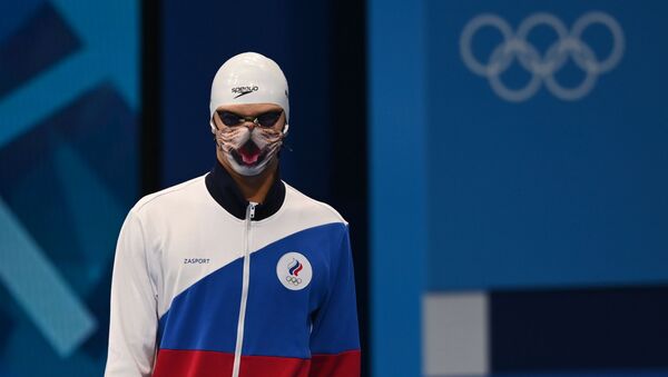 Российский спортсмен Евгений Рылов  перед стартом в финальном заплыве на 100 метров на спине среди мужчин на XXXII летних Олимпийских играх - 俄羅斯衛星通訊社