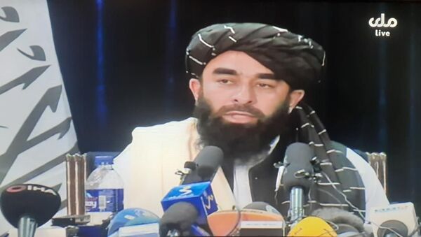 Taliban spokesman Zabihullah Mujahid, in a press conference in Kabul, says they are proud of freeing Afghanistan from occupation - 俄罗斯卫星通讯社