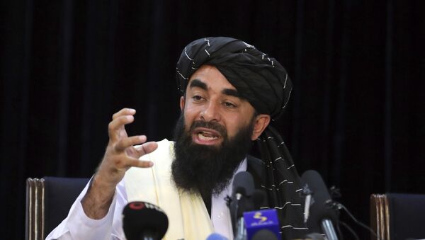 Представитель Талибана Забихулла Муджахид на пресс-конференции в Кабуле, Афганистан  - 俄羅斯衛星通訊社