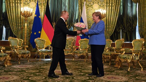 Президент РФ Владимир Путин и федеральный канцлер Германии Ангела Меркель во время встречи - 俄羅斯衛星通訊社