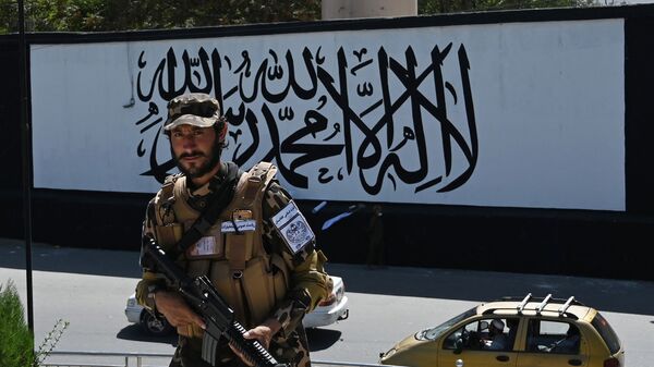 Вооруженный боец Талибана охраняет посольство США - 俄罗斯卫星通讯社