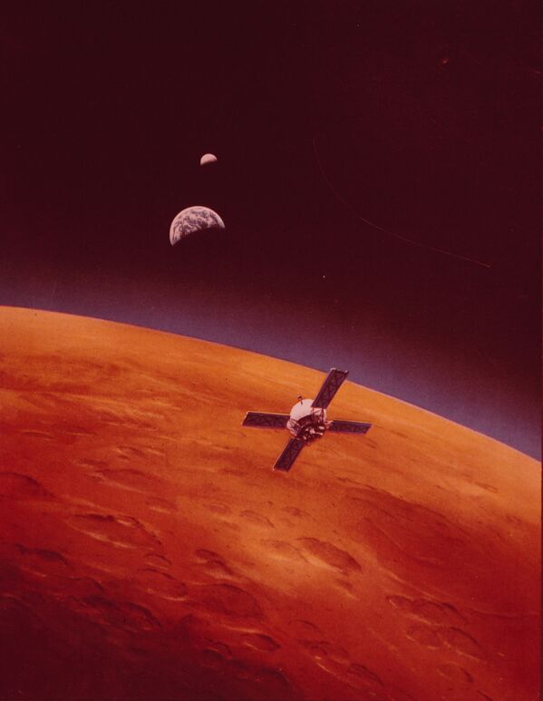 水手9號在火星軌道上飛行的繪畫作品。 - 俄羅斯衛星通訊社
