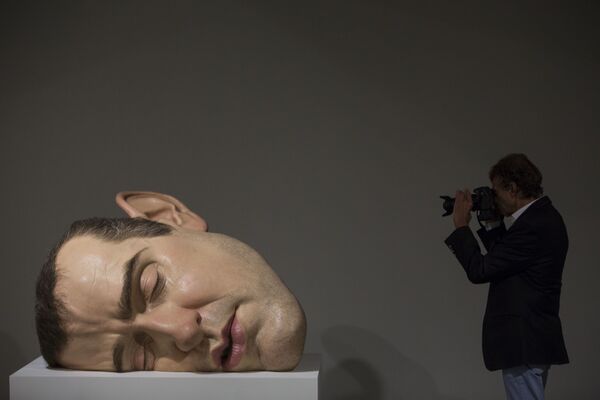 巴西里约热内卢现代艺术博物馆，展览开幕当天展出的澳大利亚艺术家让•穆克的雕塑作品《面具 II》。 - 俄罗斯卫星通讯社
