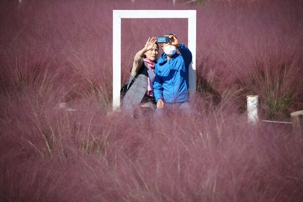 韩国情侣在河南市鹿草园拍照留念。 - 俄罗斯卫星通讯社