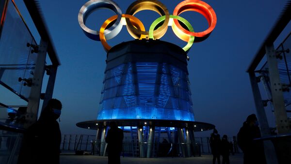 Олимпийские кольца на Олимпийской башне в Пекине - 俄罗斯卫星通讯社