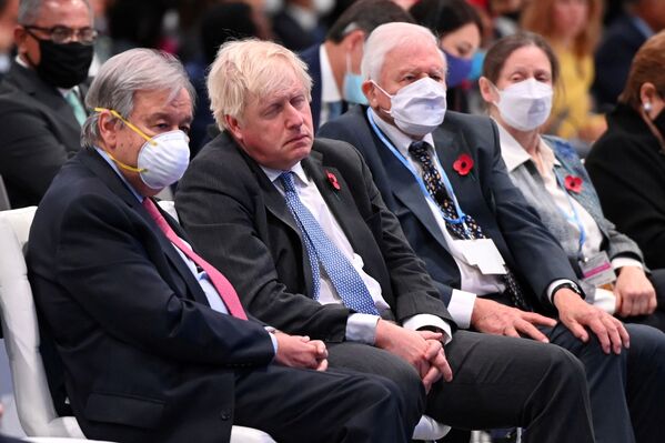 格拉斯哥，联合国秘书长古特雷斯、英国首相约翰逊和大卫·阿滕伯勒爵士出席联合国气候变化大会开幕式。 - 俄罗斯卫星通讯社