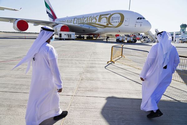 迪拜航展中展出的阿联酋航空公司空客A380客机。 - 俄罗斯卫星通讯社