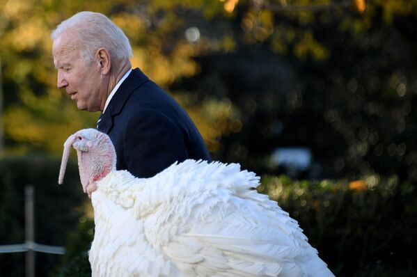 美國總統拜登在華盛頓參加感恩節赦免火雞活動。 - 俄羅斯衛星通訊社