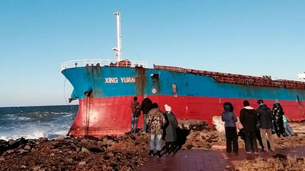 Сухогруз Xing Yuan, севшего на мель в порту Холмск на Сахалине - 俄罗斯卫星通讯社