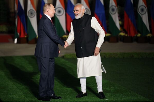 俄总统普京与印度总理莫迪在新德里海德拉巴宫举行会谈。 - 俄罗斯卫星通讯社