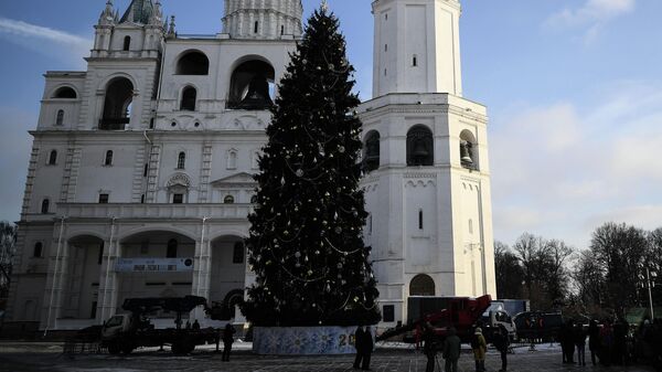 在莫斯科，新年枞树传统上树立在克里姆林宫的教堂广场上. - 俄罗斯卫星通讯社