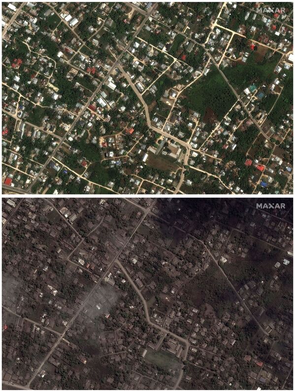洪加哈帕伊火山噴發前後房屋的衛星圖像 - 俄羅斯衛星通訊社