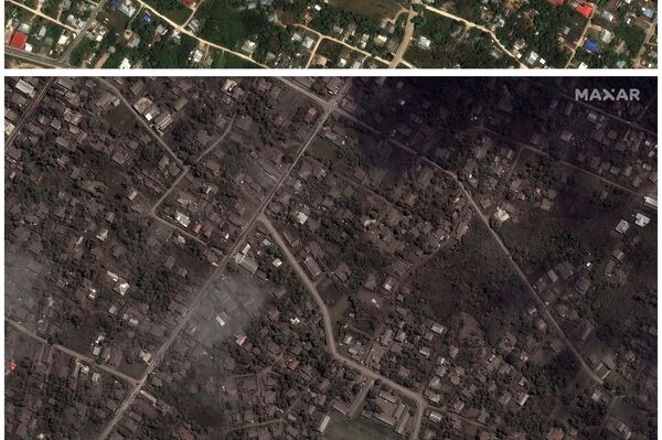 洪加哈帕伊火山噴發前後房屋的衛星圖像 - 俄羅斯衛星通訊社