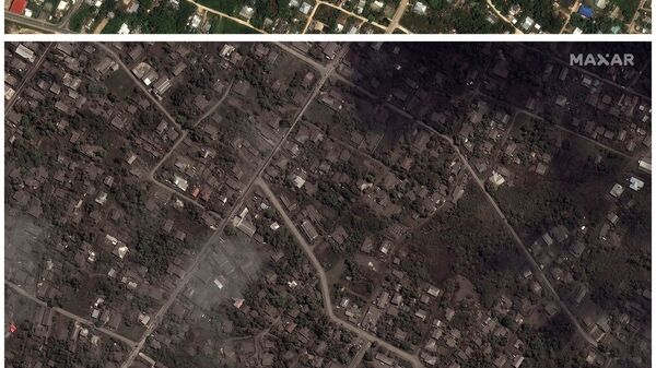 Спутниковые снимки домов до и после извержения вулкана Hunga Tonga-Hunga Ha'apai - 俄罗斯卫星通讯社