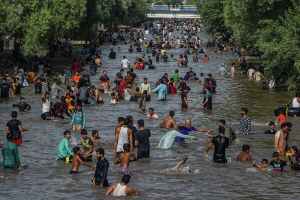 印度拉合尔，人们在运河里避暑。 - 俄罗斯卫星通讯社