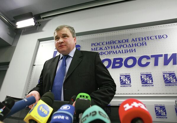 俄羅斯外交部第一副部長安德烈·傑尼索夫在俄新社新聞發佈會上。 - 俄羅斯衛星通訊社