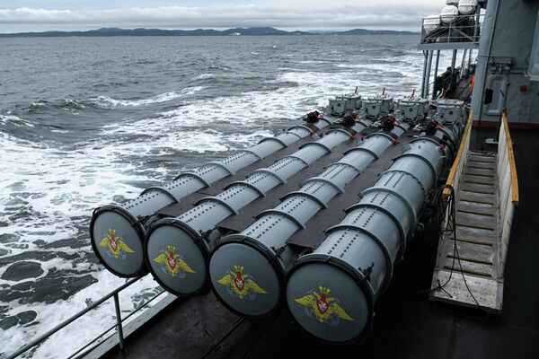 俄羅斯“東方-2022”軍演在彼得大帝灣和日本海水域繼續進行。圖為正在水面上進行演習的俄羅斯導彈艇。 - 俄羅斯衛星通訊社