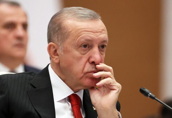 土耳其总统雷杰普•塔伊普•埃尔多安在上合组织成员国元首、国家元首、上合组织观察员、受邀国家元首和受邀国际组织负责人扩大会议上 - 俄罗斯卫星通讯社