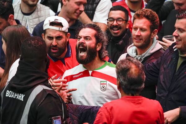 11月21日，一名伊朗球迷在英格蘭對伊朗的世界杯B組比賽中慶祝進球。 - 俄羅斯衛星通訊社