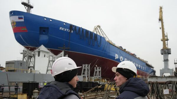 “雅庫特”項目22220號核動力破冰船下水時的船身 - 俄羅斯衛星通訊社