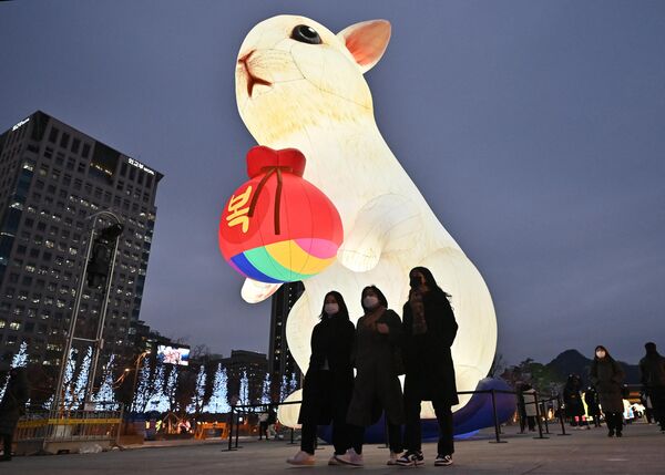 韩国首尔市街道上布设的兔年生肖像。 - 俄罗斯卫星通讯社