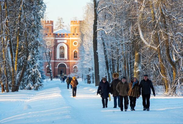 遊客們在“皇村”亞歷山德羅夫花園內散步遊玩。 - 俄羅斯衛星通訊社